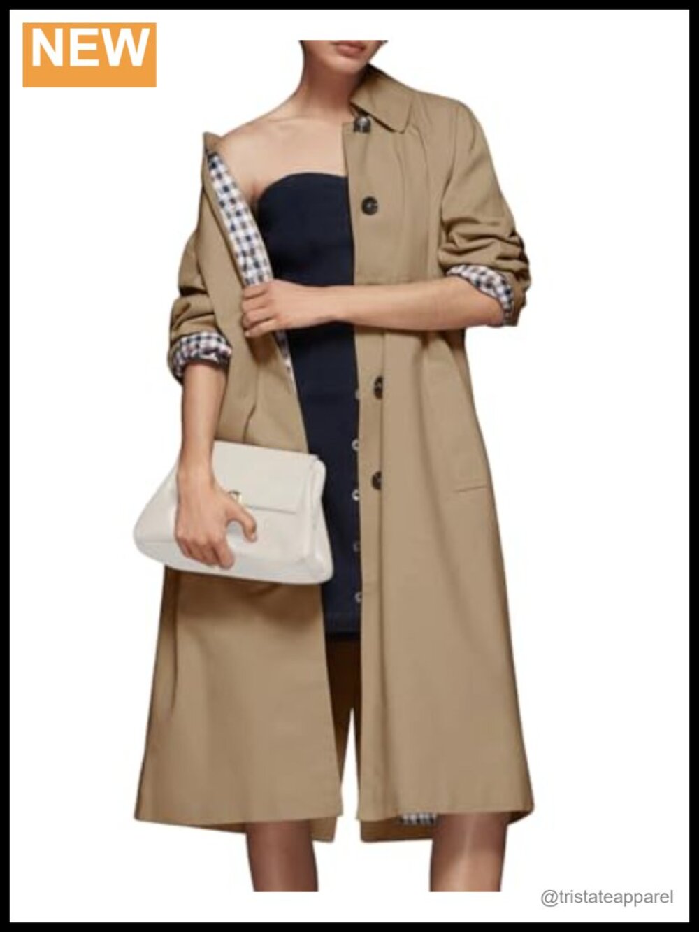 Women's Long Trench Coat Single Breasted Lapel Plaid Lined Windproof